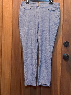 Anne Klein Blue and White Seersucker Pants